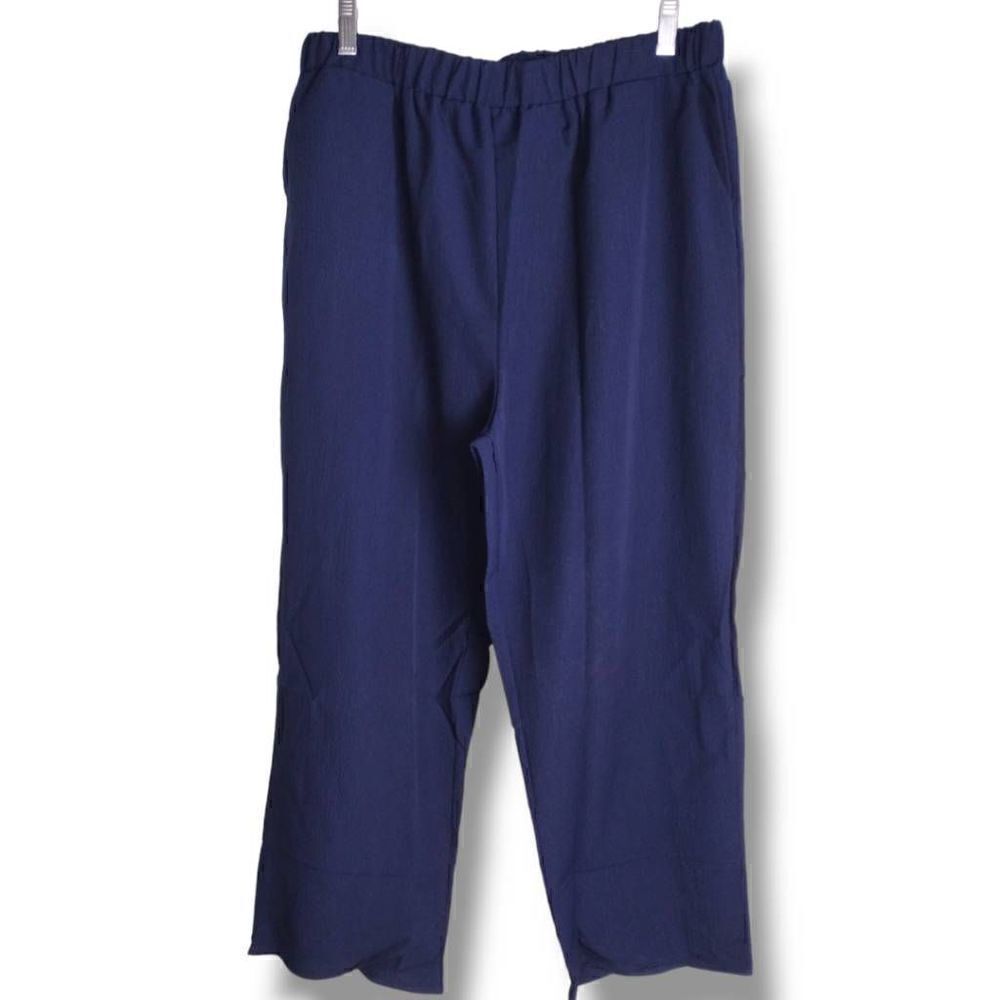 Womens Navy Pants Sz 2X Ankle Cropped Elastic Crepe Casual Elastic - Picture 2 of 10